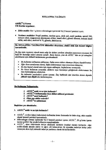 Aksil-2,5 20 Gr Krem 1 Aksil 25 20 Gr Krem 27053