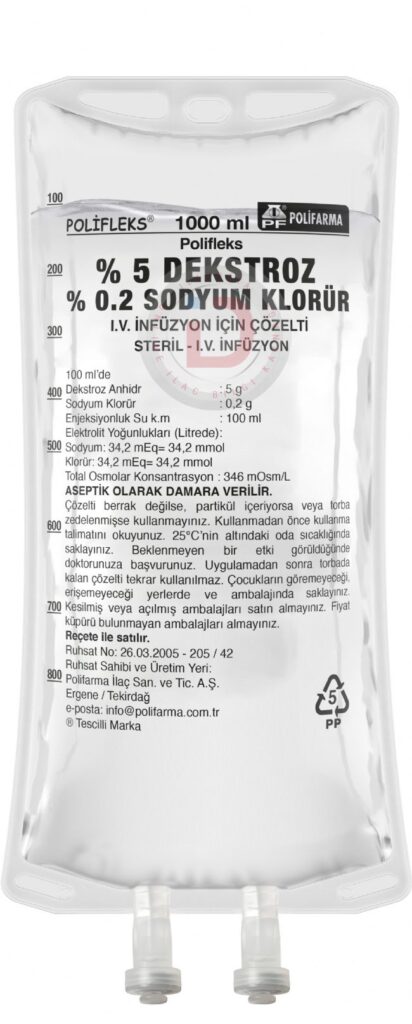 Biofleks 5 Dekstroz 0.2 Sodyum Klorur 500 Ml Solusyon Pvc Torba Setsiz 20011