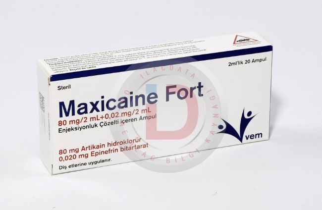 Maxicaine Fort(40 Mg/Ml 0,01 Mg/Ml) 2 Ml 20 Adet Enjeksiyonluk Solusyon Iceren Ampul 1 Maxicaine Fort40 Mg Ml 001 Mg Ml 2 Ml 20 Adet Enjeksiyonluk Solusyon Iceren Ampul 23178