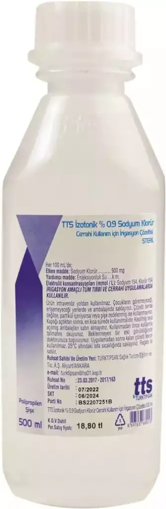 Tts Izotonik %0.9 Sodyum Klorur Cerrahi Kullanim Icin Irigasyon Cozeltisi 500 Ml (Setsiz) 1 Tts Izotonik 0.9 Sodyum Klorur Cerrahi Kullanim Icin Irigasyon Cozeltisi 500 Ml Setsiz 26093